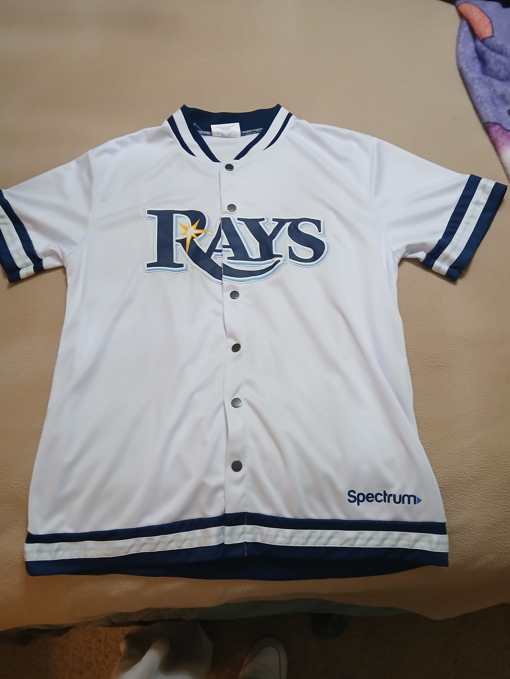 Tampa Bay Rays White Button-Front Baseball Jersey with Navy Trim